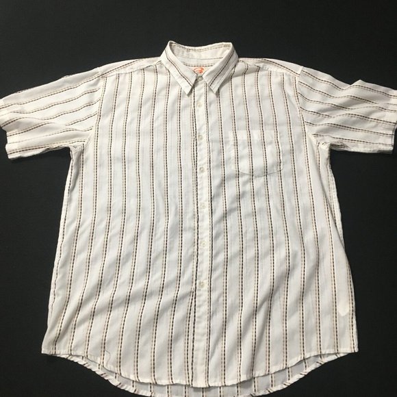 Vintage Anchor Blue Mens Button Down Shirt Large Brown Cream Striped Collared - Picture 1 of 9